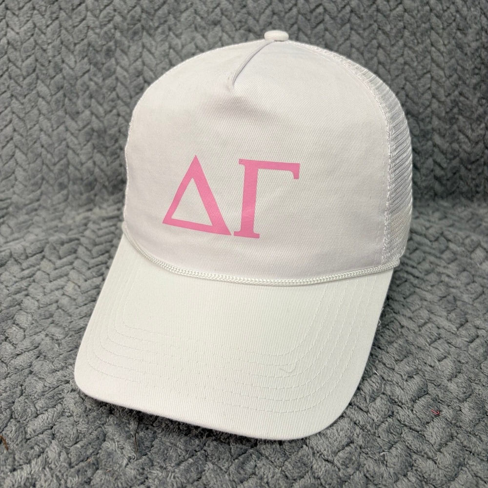 Affinity Delta Gamma Sorority Snapback OS White Pink Mesh Trucker Hat